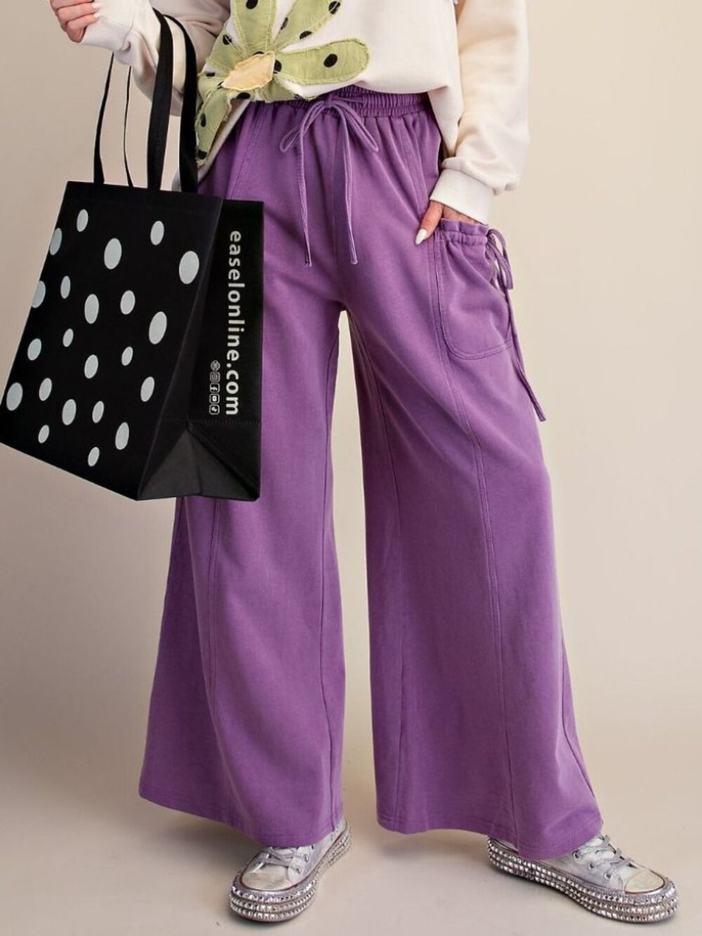 NEW IN! - E47 Easel Purple Taro Mineral Washed Terry Knit Pants Regular & Plus